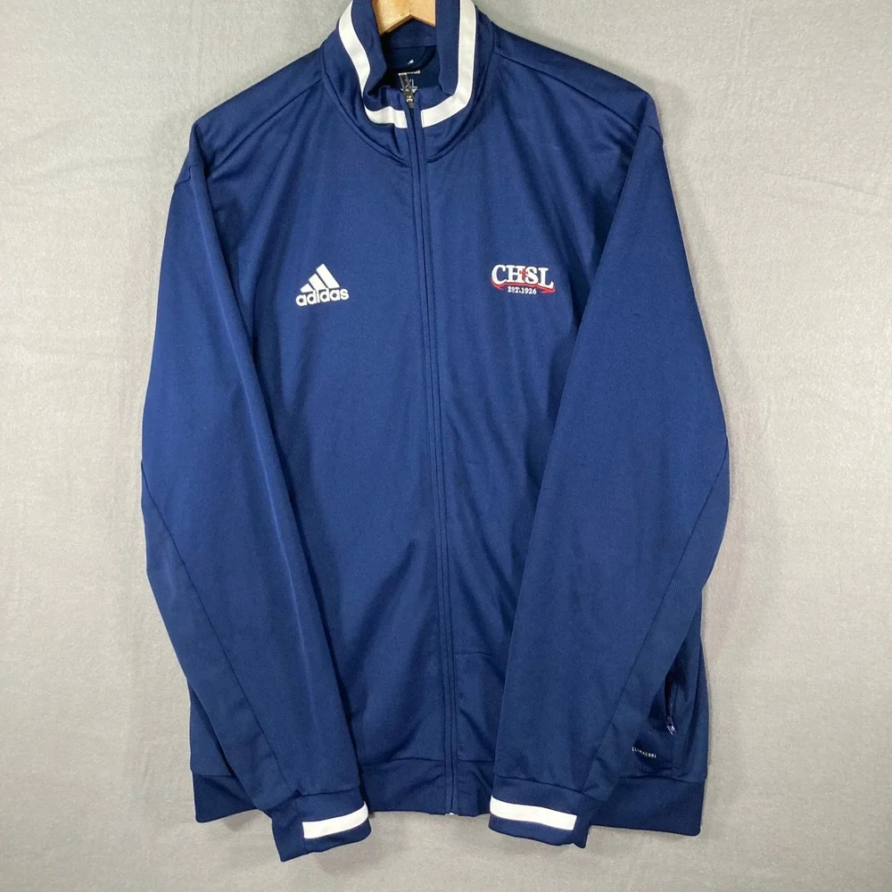 Adidas Track Jacket Mens XL Blue ClimaCool Full Zip‎ Athletic Logo
